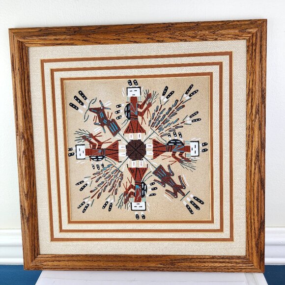 Authentic Navajo Sandpainting Signed With Frame